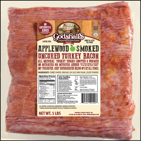 Applewood Smoked Uncured Turkey Bacon Slices, 5 lbs